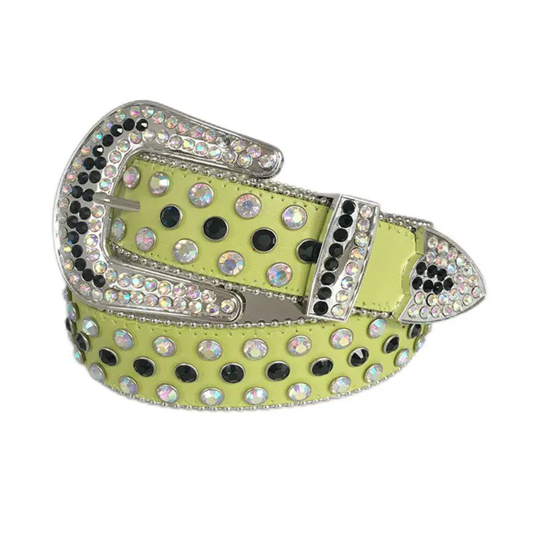 Green Studded Rhinestone Belt with Chromatic and Black Accents
