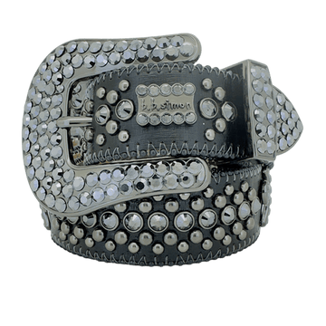 Engrave ved Buckle Grey Strap p Crystal Studded Rhinestone Belt