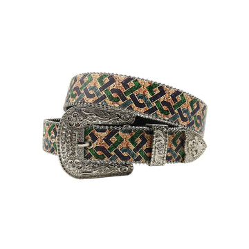 Silver Buckle Lining Strap p With Silver Studded Rhinestone Belt