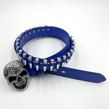 Skull Buckle with Blue Bullets Strap p Rhinestone Belt