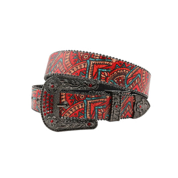 Black Buckle Classic Strap p With Red Studdent Rhinestone Belt