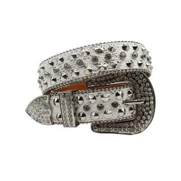 Western Style Silver Rhinestone Belt with Decorative Buckle