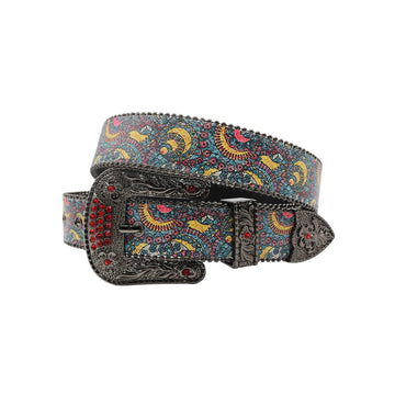 Black Buckle Blue Strap p With Red Studdent Rhinestone Belt