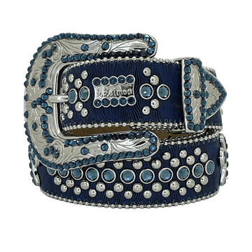 Engrave ved Buckle Blue Strap p Crystal Studded Rhinestone Belt