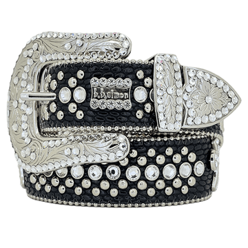 Engrave ved Buckle Black Pearl Strap p Crystal Studded Rhinestone Belt