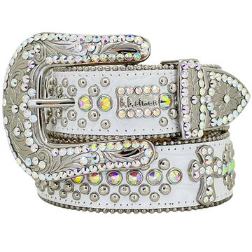 Engrave ved Buckle White Strap p MRB inbow Crystal Studded Rhinestone Belt