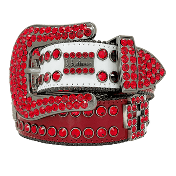 Engrave ved Buckle Red Strap p Crystal Studded Rhinestone Belt