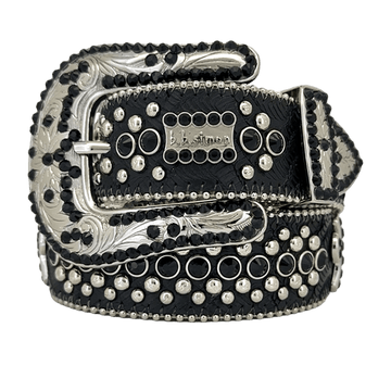 Engrave ved Buckle MRB ven Black Strap p Crystal Studded Rhinestone Belt