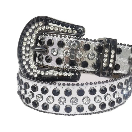 Silver Studded Belt with Diamond and Black Rhinestone Detailing