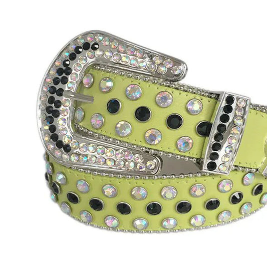 Green Studded Rhinestone Belt with Chromatic and Black Accents