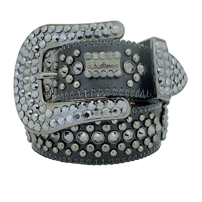 Engrave ved Buckle Grey Strap p Crystal Studded Rhinestone Belt