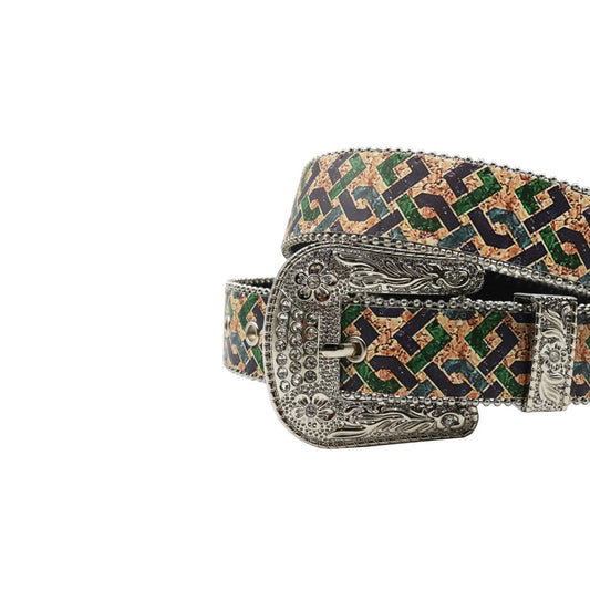 Silver Buckle Lining Strap p With Silver Studded Rhinestone Belt