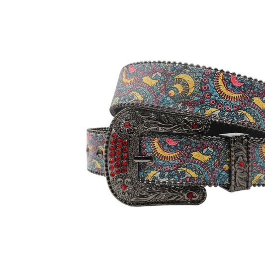 Black Buckle Blue Strap p With Red Studdent Rhinestone Belt