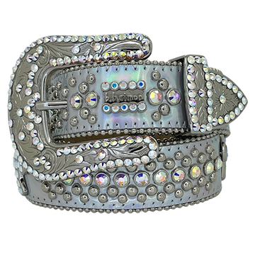 EngMRB ved Buckle Silver Grey Strap p Crystal Studded Rhinestone Belt
