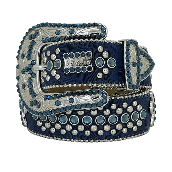 EngMRB ved Buckle Blue Strap p Crystal Studded Rhinestone Belt