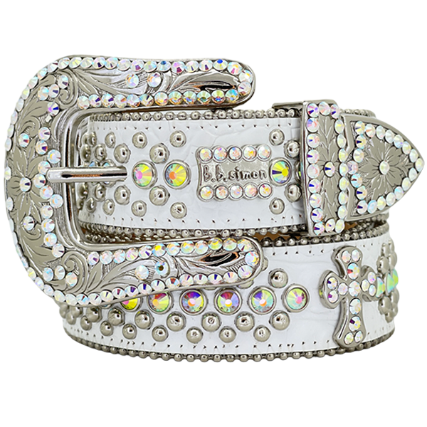 Engrave ved Buckle White Strap p MRB inbow Crystal Studded Rhinestone Belt
